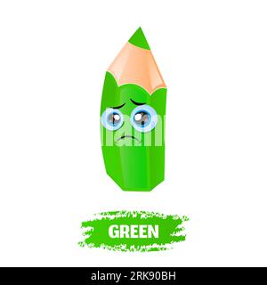 Personnage de crayon de bureau vert triste déprimé. Illustration vectorielle de dessin animé Illustration de Vecteur