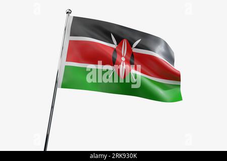 Kenya - drapeau en tissu ondulant isolé sur fond blanc - illustration 3D. Banque D'Images