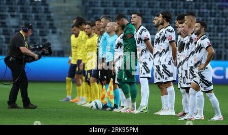 Bruxelles, Belgique. 24 août 2023. Les joueurs de Lugano photographiés avant un match de football entre la Belgian Royale Union Saint Gilloise et le Swiss FC Lugano, jeudi 24 août 2023 à Bruxelles, première étape du match de play-off de l'UEFA Europa League. BELGA PHOTO DAVID PINTENS crédit : Belga News Agency/Alamy Live News Banque D'Images