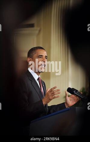 Bildnummer : 54163156 Datum : 22.06.2010 Copyright : imago/Xinhua (100622) -- WASHINGTON, 22 juin 2010 (Xinhua) -- le président américain Barack Obama prend la parole lors d’un événement marquant le 90e anniversaire de la signature de l’Affordable Care Act à la salle est de la Maison Blanche à Washington D.C., capitale des États-Unis, le 22 juin 2010. Trois mois après la signature par Obama du projet de loi historique sur les soins de santé, la Maison Blanche a publié mardi de nouveaux règlements mettant en œuvre les dispositions de protection des consommateurs incluses dans la loi. (Xinhua/Zhang Jun) (zw) (4)U.S.-WASHINGTON-OBAMA-HEALTH CARE BILL PUBLICATIONxN Banque D'Images