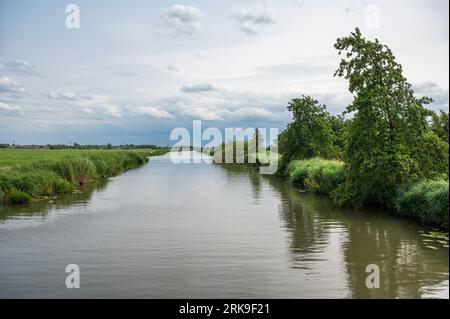 Reeuwijk, Hollande du Sud, pays-Bas, 9 juillet 2023 - des pelouses vertes et des canaux dans les zones inondables naturelles du Reeuwijkse Plassen Banque D'Images