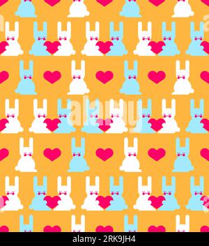 Lapins mignons et modèle d'amour sans couture. Lièvres et fond de coeur. Texture de tissu de bébé Illustration de Vecteur