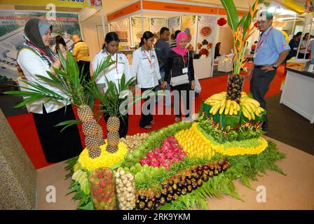 Bildnummer: 54245356  Datum: 22.07.2010  Copyright: imago/Xinhua (100722) -- KUALA LUMPUR, July 22, 2010 (Xinhua) -- A woman takes pictures for the tropical fruits displayed at the 11th Malaysia International Food & Beverage Trade Fair held in Kuala Lumpur, Malaysia, July 22, 2010. About 400 exhibitors participated in the three-day fair held in Kuala Lumpur. (Xinhua/Chong Voon Chung)(axy) (1)MALAYSIA-KUALA LUMPUR-FOOD & BEVERAGE-TRADE FAIR PUBLICATIONxNOTxINxCHN Wirtschaft Messe Foodmesse Getränkemesse kbdig xub 2010 quer     Bildnummer 54245356 Date 22 07 2010 Copyright Imago XINHUA  Kuala Lu Stock Photo