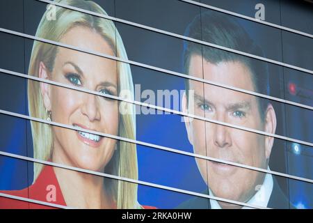 Milwaukee, Wisconsin, États-Unis - 23 août 2023 : un signe promouvant le premier débat présidentiel républicain de 2024. Banque D'Images