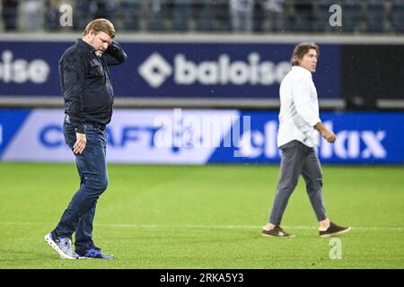 Gand, Belgique. 24 août 2023. L'entraîneur-chef de Gand hein Vanhaezebrouck photographié après un match de football entre la Belge KAA Gent et le Cypriote APOEL FC Nicosie, jeudi 24 août 2023 à Gand, la première étape des play-offs de l'UEFA Europa Conference League. BELGA PHOTO TOM GOYVAERTS crédit : Belga News Agency/Alamy Live News Banque D'Images