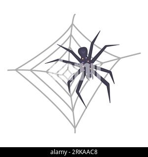 Dark spider and web, color illustration Stock Vector