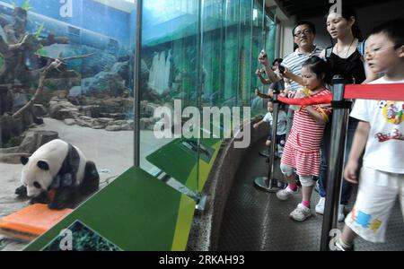 Bildnummer: 54361181  Datum: 29.08.2010  Copyright: imago/Xinhua (100829) -- TAIPEI, Aug. 29, 2010 (Xinhua) -- Members of a three-generation family view pandas Tuantuan and Yuanyuan at Taipei Zoo in Taipei, southeast China s Taiwan, Aug. 29, 2010. Members of 66 families were invited Sunday to attend a birthday party for pandas Tuantuan and Yuanyuan with the theme of reunion to match the meaning of the pandas names. The pair of pandas, born in 2004, were sent to Taipei from mainland as a gift in 2008. (Xinhua/Wu Ching-teng) (wy) CHINA-TAIPEI-PANDAS-TUANTUAN & YUANYUAN-BIRTHDAY (CN) PUBLICATIONx Stock Photo