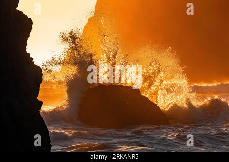 Vagues s'écrasant sur des rochers à Ruby Beach , Parc National Olympique, Etat de Washington, Etats-Unis Banque D'Images