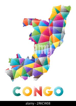 Congo - forme basse de pays poly colorée. Triangles géométriques multicolores. Design moderne et tendance. Illustration vectorielle. Illustration de Vecteur