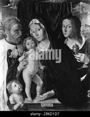 La Sainte famille avec Saint Jean Baptiste et Sainte Marie Madeleine entre 1500 et 1505 (Renaissance) par Marco Palmezzano Banque D'Images