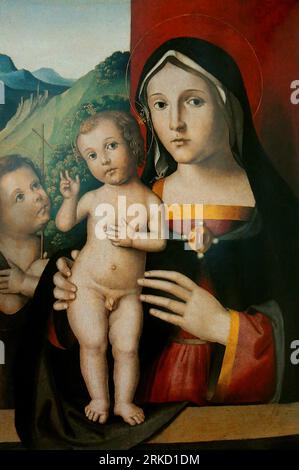 Madonna/Vierge et enfant avec l'enfant Saint Jean Baptiste. Entre 1480 et 1539 par Marco Palmezzano Banque D'Images