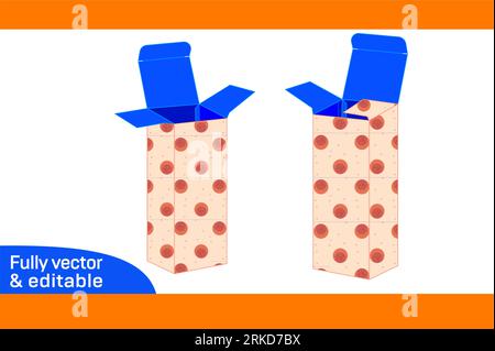 Modèle de ligne de découpe de boîte de papier à extrémité repliée droite et boîte de couleur modifiable et modifiable de boîte 3D. Illustration de Vecteur
