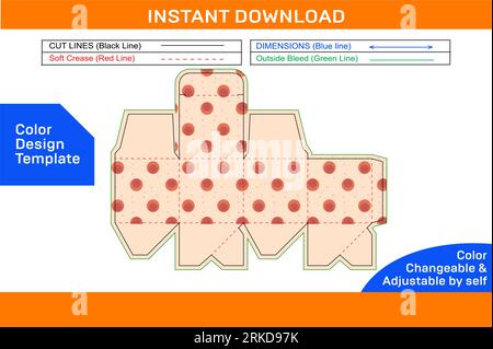 Boîte cubique boîte de fermeture inférieure automatique boîte 2,5 x 2,5 x 2,5 modèle de boîte s'adapte sur papier de format A4 modèle de conception couleur Illustration de Vecteur