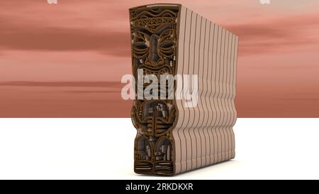 Illustration 3D d'une idole Tiki. Dans la mythologie Māori, Tiki est le premier homme créé par Tūmatauenga ou Tāne. Vous devez voir de près pour voir les détails Banque D'Images