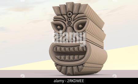 Illustration 3D d'une idole Tiki. Dans la mythologie Māori, Tiki est le premier homme créé par Tūmatauenga ou Tāne. Vous devez voir de près pour voir les détails Banque D'Images