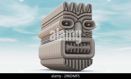 Illustration 3D d'une idole Tiki. Dans la mythologie Māori, Tiki est le premier homme créé par Tūmatauenga ou Tāne. Vous devez voir de près pour voir les détails Banque D'Images