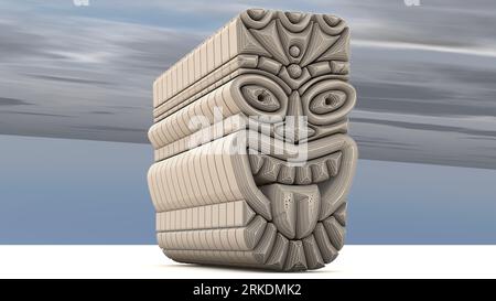 Illustration 3D d'une idole Tiki. Dans la mythologie Māori, Tiki est le premier homme créé par Tūmatauenga ou Tāne. Vous devez voir de près pour voir les détails Banque D'Images