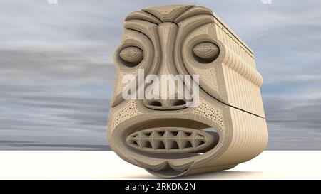 Illustration 3D d'une idole Tiki. Dans la mythologie Māori, Tiki est le premier homme créé par Tūmatauenga ou Tāne. Vous devez voir de près pour voir les détails Banque D'Images