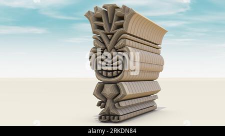 Illustration 3D d'une idole Tiki. Dans la mythologie Māori, Tiki est le premier homme créé par Tūmatauenga ou Tāne. Vous devez voir de près pour voir les détails Banque D'Images