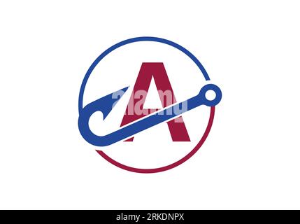 Apposez vos initiales Sur Un alphabet monogramme avec un crochet de pêche. Illustration vectorielle de concept de logo de pêche Illustration de Vecteur