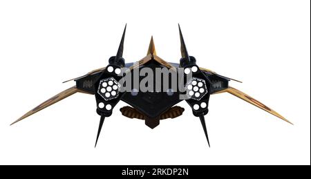 Vaisseau spatial futuriste en couleur orange, Illustration 3D. Banque D'Images