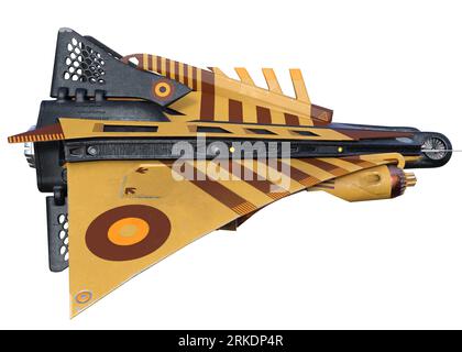 Vaisseau spatial futuriste en couleur orange, Illustration 3D. Banque D'Images