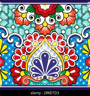 Mexcian Talavera Seamless Vector pattern - poterie florale décorative ou style céramique - papier peint, textile ou imprimé sur tissu Illustration de Vecteur