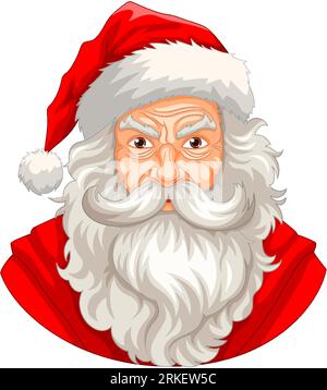 Un vieil homme en colère portant une tenue de Père Noël avec une barbe et une moustache Illustration de Vecteur