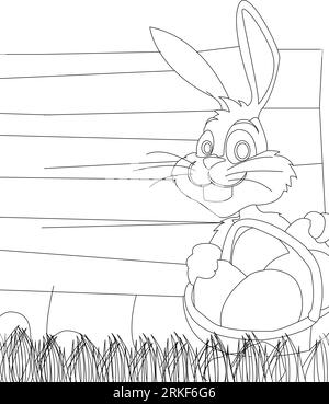 Lapin de Pâques avec oeuf de Pâques. Illustration vectorielle noir et blanc pour livre de coloriage. Parfait pour le livre d'enfants. Illustration de Vecteur