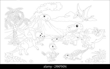 Rugissez dans la créativité : explorez notre page de coloriage dinosaure. Dessin au trait complexe pour un plaisir de coloriage immersif, parfait pour tous les âges Illustration de Vecteur