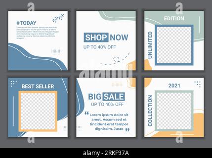 Modèles de publications sur les réseaux sociaux aux couleurs pastel avec place pour la photo. Arrière-plans abstraits dans un style minimal avec pastel bleu et orange pour application mobile Illustration de Vecteur