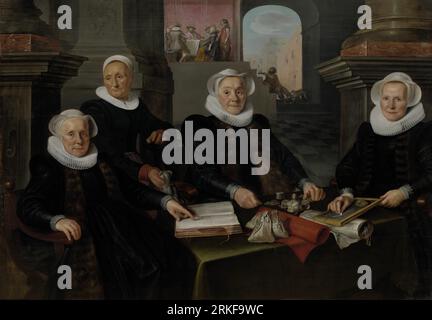 Trois régentes et la «mère de la maison» de l'asile des lépreux d'Amsterdam 1624 par Werner van den Valckert Banque D'Images