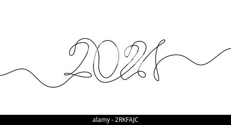 2021 est le numéro de la et du nouvel an. Année du taureau. Dessin d'une ligne, dans le style de dessin de ligne continue isolé sur fond blanc. Illustration de Vecteur