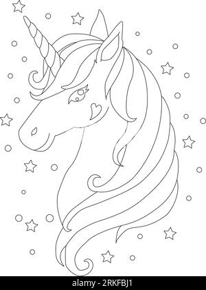 Plongez dans le monde de Licorn Coloring Book Magic, animal fantastique. Noir et blanc, linéaire, image. Pour la conception de livres de coloriage, impressions, affiche Illustration de Vecteur