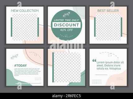 Ensemble de conception de modèle de bannière carrée minimale modifiable pour les médias sociaux. Adapté aux publications sur les réseaux sociaux et aux publicités Internet sur le Web. Illustration vectorielle avec Illustration de Vecteur