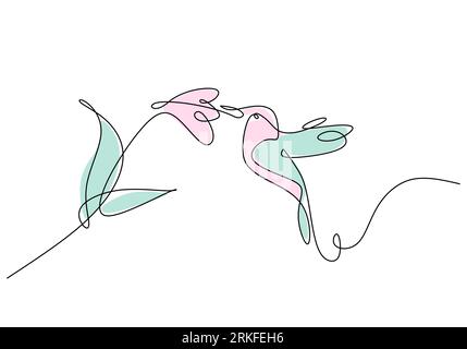 Dessin continu d'une ligne d'oiseau volant et de fleur. illustration vectorielle de style minimalisme. Illustration de Vecteur