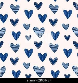 Ensemble d'éléments mignons pour la Saint-Valentin. Drôles coeurs bleus de dessin animé répété à la main dessiné sur fond blanc. Imprimé enfantin pour cartes, autocollants, vêtements et Illustration de Vecteur