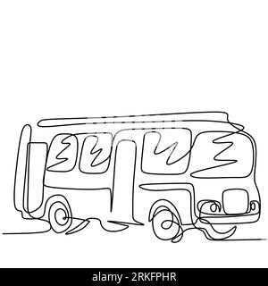 Un dessin de ligne de bus dans la ville. Un transport public urbain isolé sur fond blanc. Transport de passagers concept unique continu Illustration de Vecteur