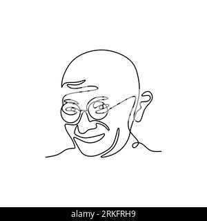 Dessin au trait continu du Mahatma Gandhi. Le leader du mouvement indépendantiste indien dans l'Inde sous domination britannique. Un homme qui employait la résistance non violente Illustration de Vecteur