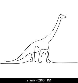 Un dessin au trait continu d'un dinosaure animal préhistorique pour une icône de musée logo. Un brontosaurus géant avec un long cou isolé sur fond blanc. Illustration de Vecteur