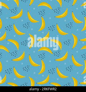 Motif sans couture banane jaune mignon et drôle. Illustration vectorielle dessinée à la main avec des bananes pour enfants conception de produits sur fond de couleur pastel. Vecteur Illustration de Vecteur