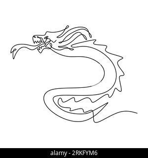 Un dessin au trait continu de dragon volant, un animal monstre fictif pour l'identité du logo traditionnel chinois. Mascotte animale de créature mythologique c Illustration de Vecteur