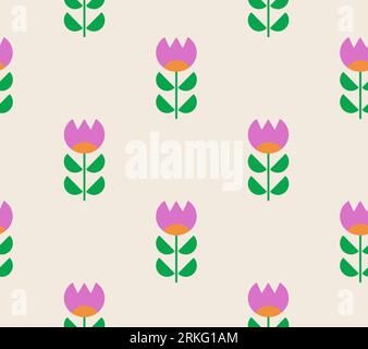 Motif sans couture avec fleur de tulipe dans un style scandinave contemporain minimal. Fond floral vectoriel dans un style plat. Modèle simple pour la conception Illustration de Vecteur