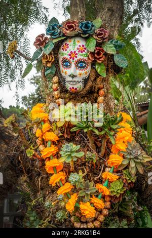 Dia de los Muertos (jour des morts) ornement dans un arbre, esprit forêt, décor Halloween, vacances traditionnelles mexicaines Banque D'Images