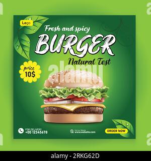 Modèle de création de promotion des médias sociaux créatifs BURGER fast-food et de création de bannière Illustration de Vecteur