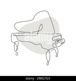Dessin vectoriel continu d'une ligne au piano. Silhouette dessinée à la main pianoforte. Croquis acoustique pour instrument de musique. Piano à queue minimaliste avec col gris Illustration de Vecteur