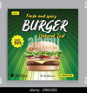 Modèle de création de promotion des médias sociaux créatifs BURGER fast-food et de création de bannière Illustration de Vecteur
