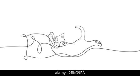 Dessin continu d'une ligne de Sleeping Cat sur l'oreiller. Style minimaliste abstrait. Sleeping Cat dans un style artistique continu d'une ligne. Chat avec queue bouclée Illustration de Vecteur