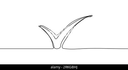 Cochez vecteur de ligne continue. Marqueurs en forme de brosse croisée. Icône OK dans le style dessiné à la main. Super coche dessinée à la main. Illustration de Vecteur