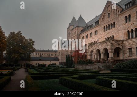 Le château impérial de Poznan (Zamek Cesarski W Poznaniu). Vue depuis la cour. Château sinistre par temps nuageux Banque D'Images